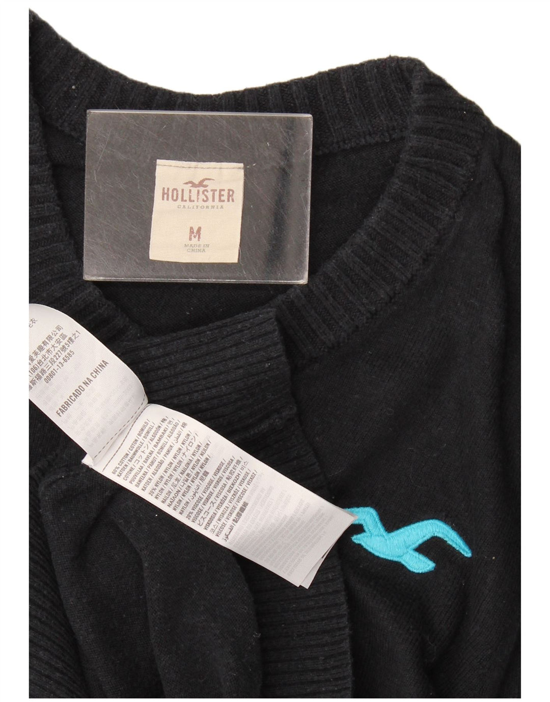 Hollister Herre V-hals sweater Medium marineblå bomuld
