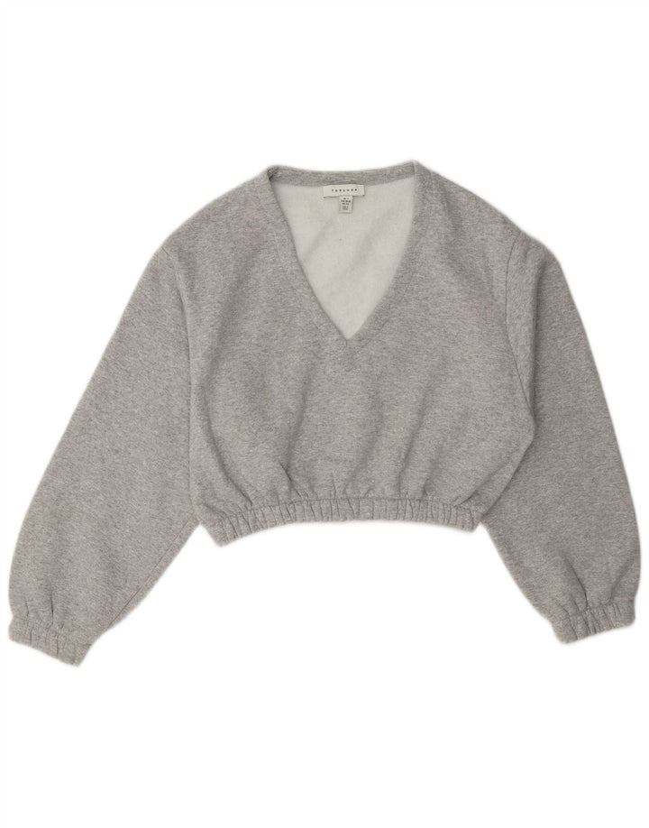 Topshop Womens Crop Oversized Sweatshirt Jumper UK 10 Small Grå Polyester