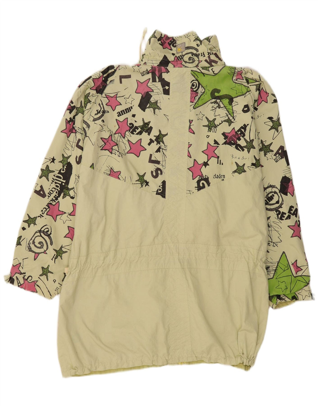 VINTAGE Dame Oversized Windbreaker Coat EU 44 XL Grøn Geometrisk