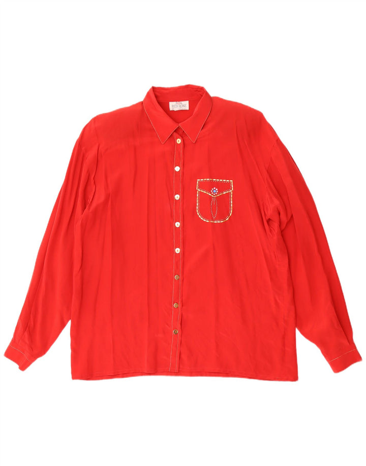 Vintage langærmet almindelig skjorte til kvinder IT 46 Large Red Silk