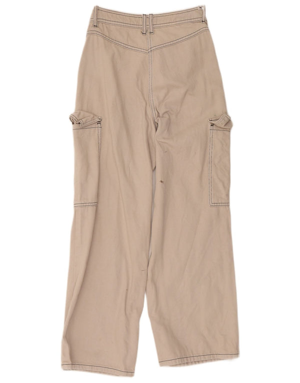 Topshop Dame High Waist Wide Leg Cargo Trousers UK 8 Small W28 L26 Beige