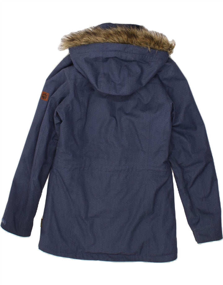 JACK WOLFSKIN Womens Hooded Windbreaker Coat UK 12/14 Medium Navy Blue Vintage Jack Wolfskin and Second-Hand Jack Wolfskin from Messina Hembry 