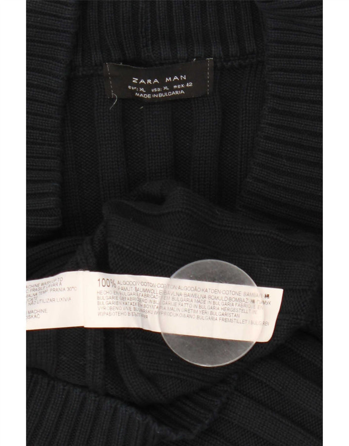 Zara herre cardigan sweater XL marineblå bomuld