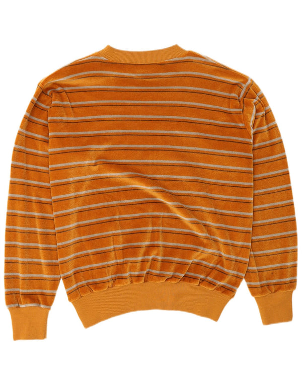 Vintage Dame Velour Sweatshirt Jumper UK 14 Medium Orange Stribet