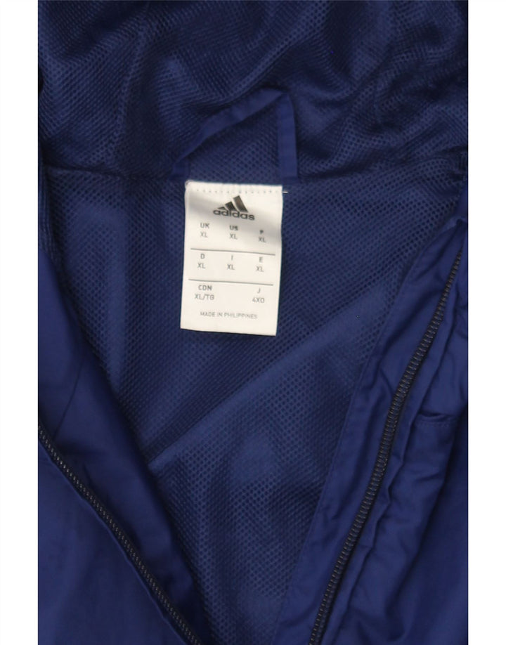 ADIDAS Mens Graphic Hooded Tracksuit Top Jacket XL Navy Blue Polyamide Vintage Adidas and Second-Hand Adidas from Messina Hembry 