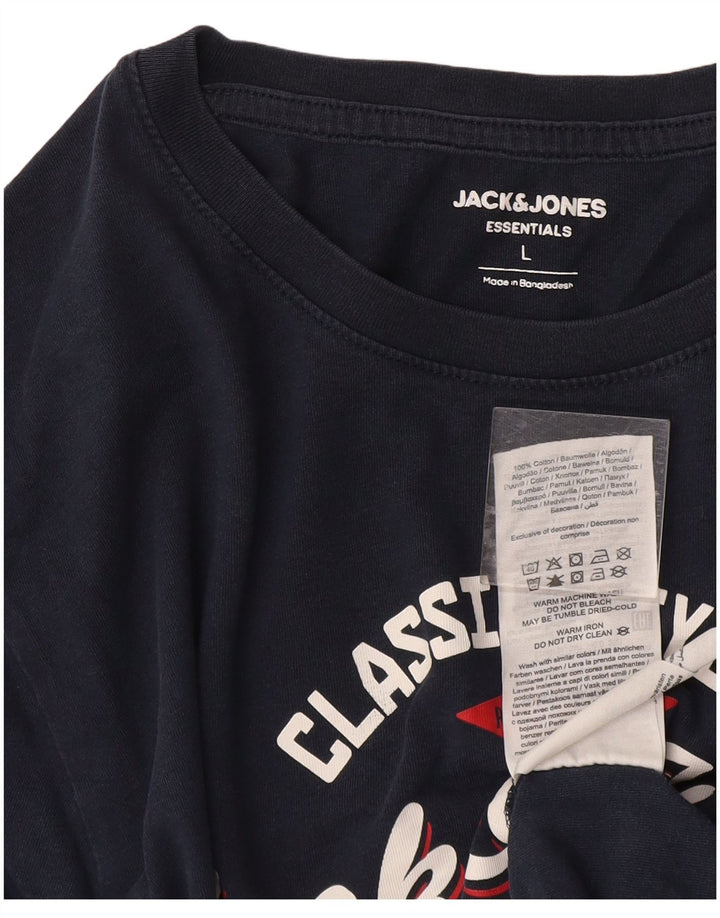 Jack & Jones Herre grafisk T-shirt Top Stor marineblå bomuld