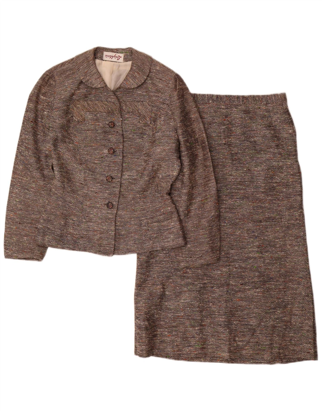 Vintage kvinders 4-knaps 2-delt nederdelsæt UK 10 Small W26 Grå Flecked