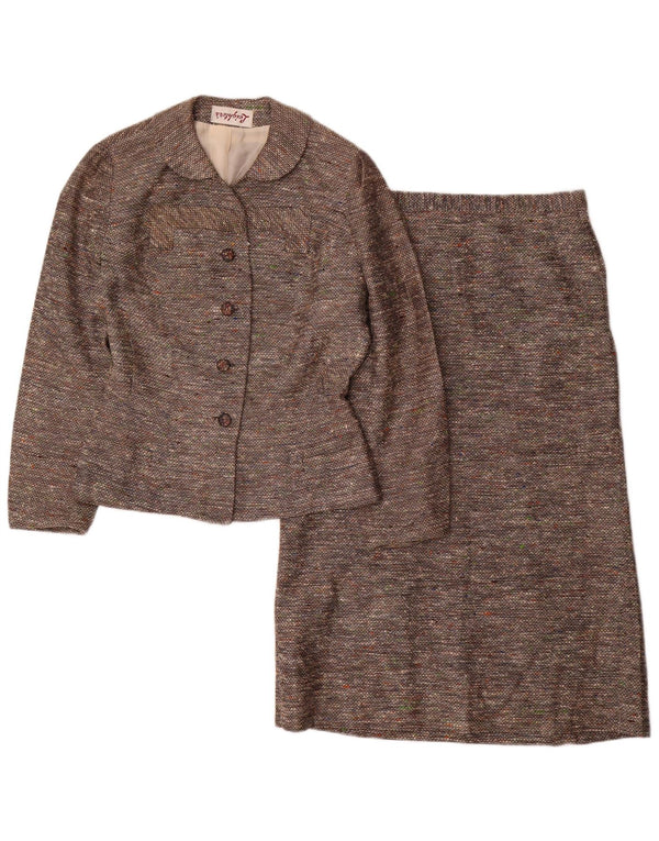 Vintage kvinders 4-knaps 2-delt nederdelsæt UK 10 Small W26 Grå Flecked