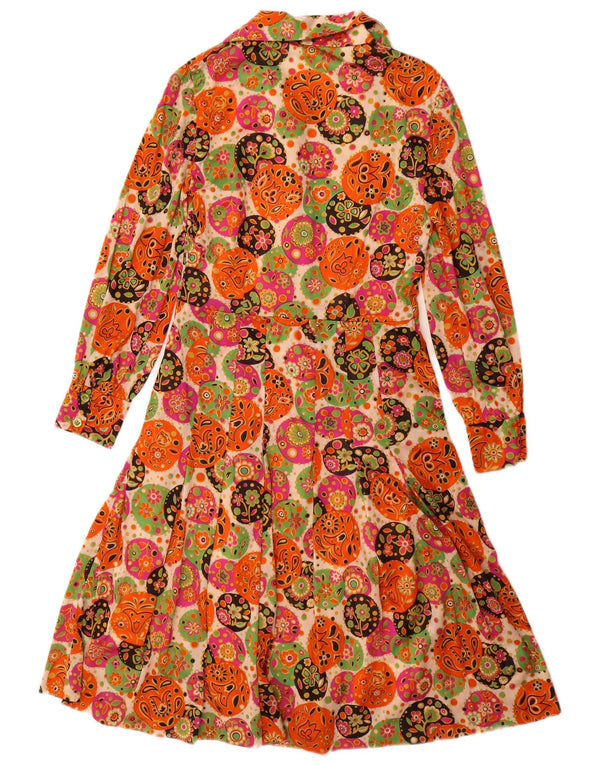 Vintage Dame Langærmet A-Line Kjole UK 12 Medium Multicolored Floral