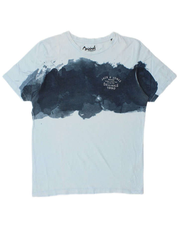JACK & JONES Herre T-Shirt Top Stor Blå Colourblock Bomuld