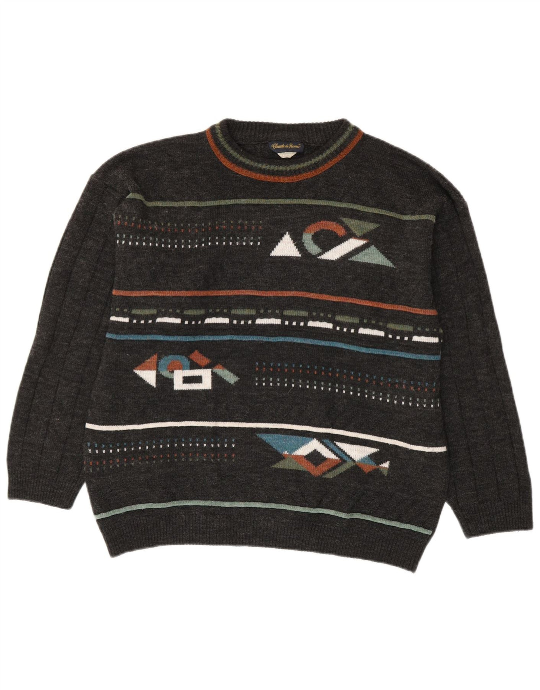 Vintage mænd med rund hals sweater IT 48/50 Medium marineblå geometrisk