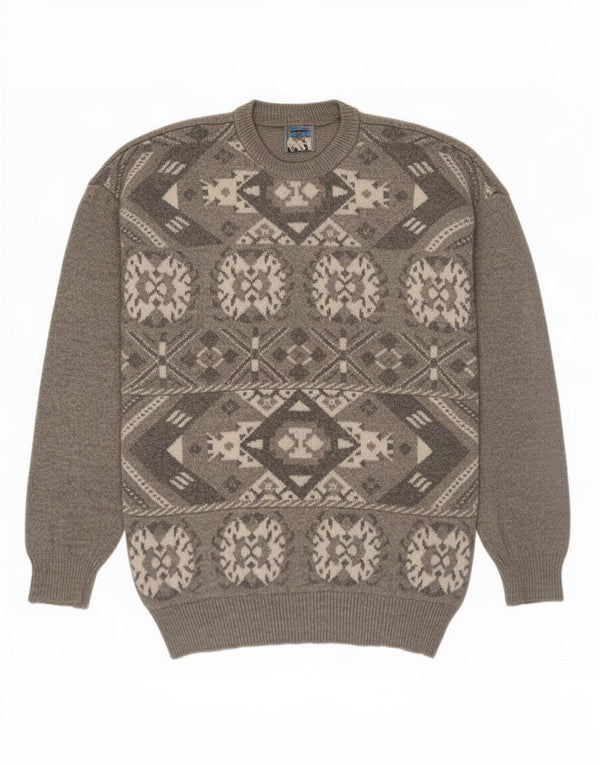 Vintage sweater med rund hals til mænd Medium Grey Fair Isle