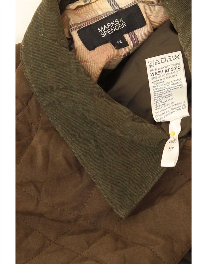 Marks & Spencer Quiltet jakke til kvinder UK 12 Medium Khaki Polyester