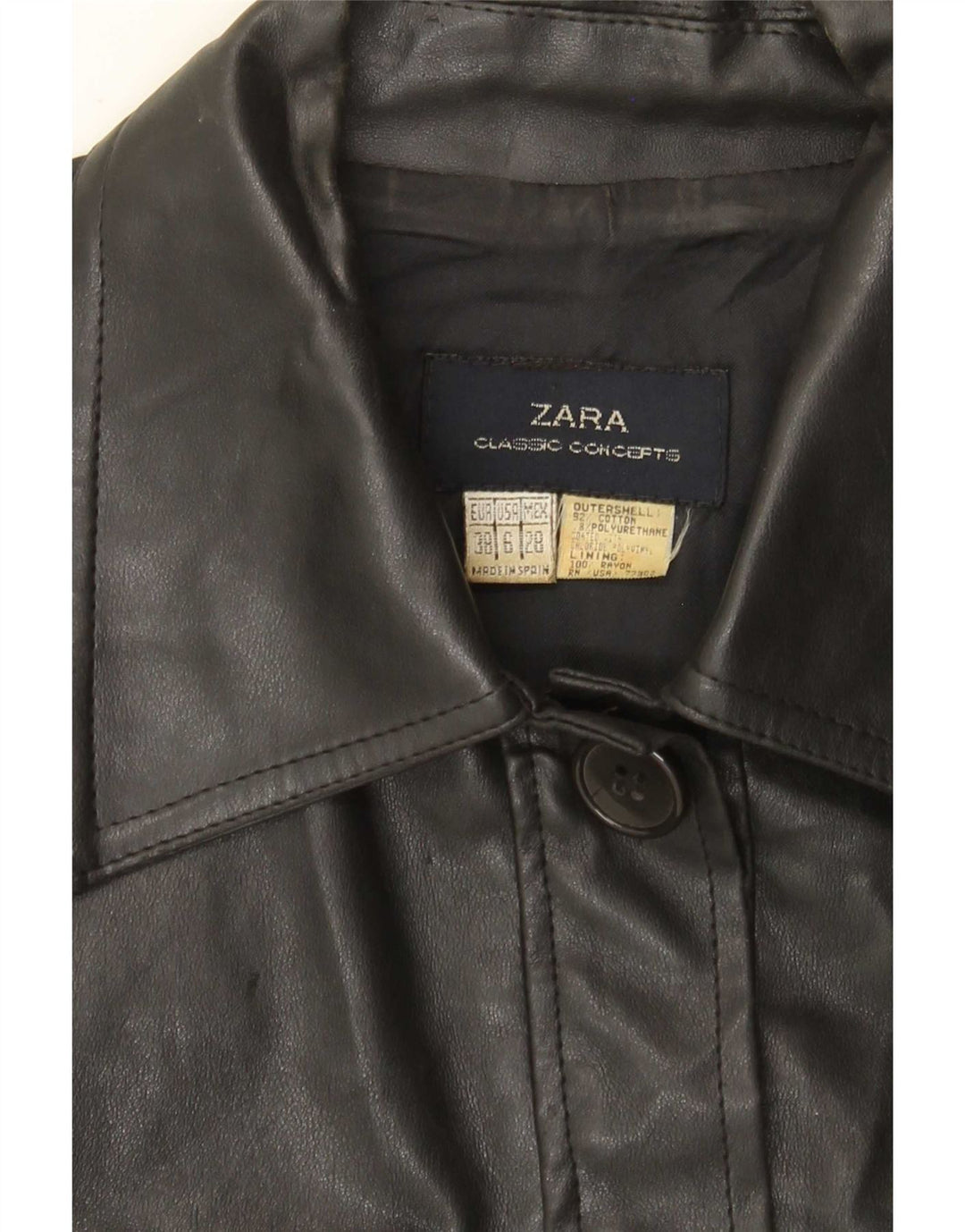 Zara Dame imiteret læder Utility Jacket EU 38 Small Black Bomuld