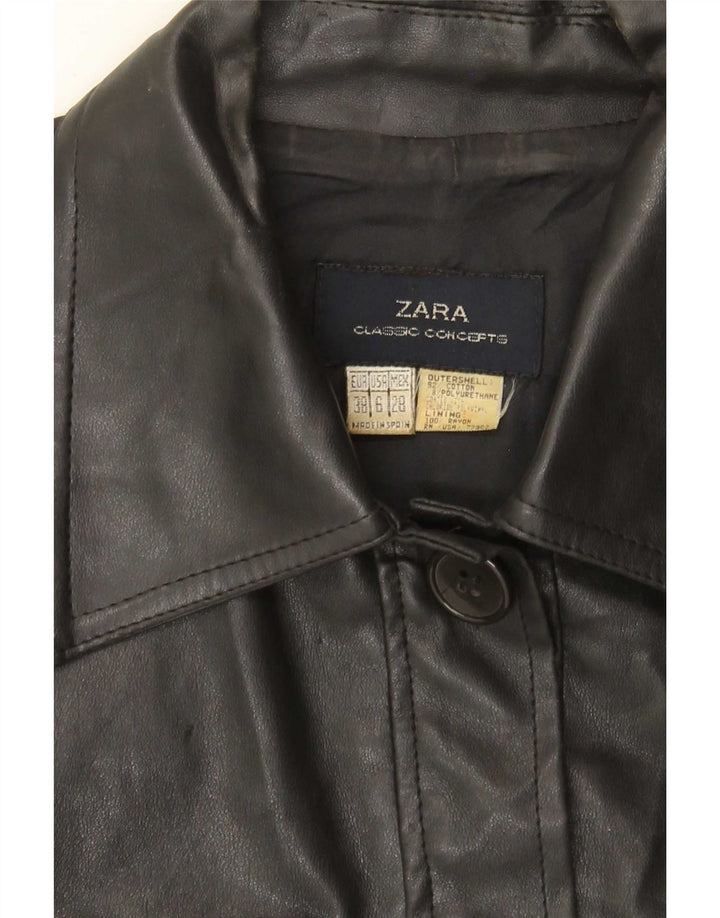 Zara Dame imiteret læder Utility Jacket EU 38 Small Black Bomuld