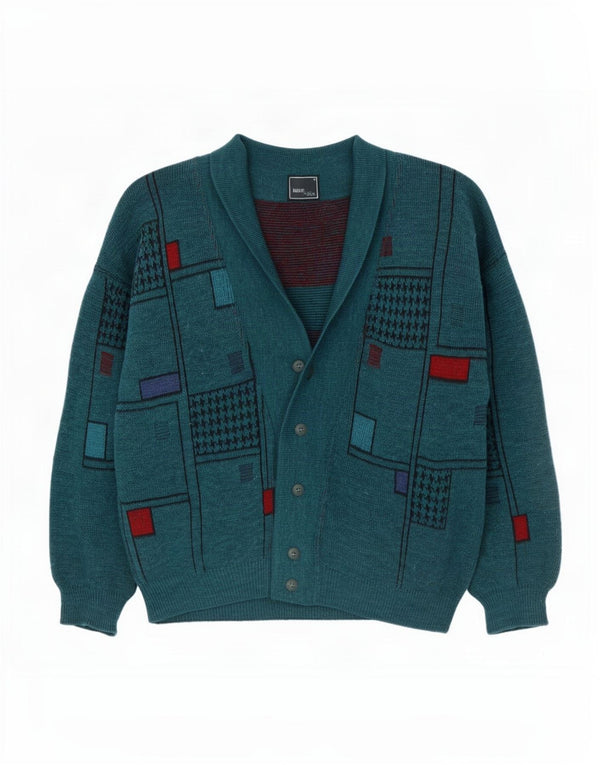 Vintage herre cardigan sweater XL Grøn geometrisk uld