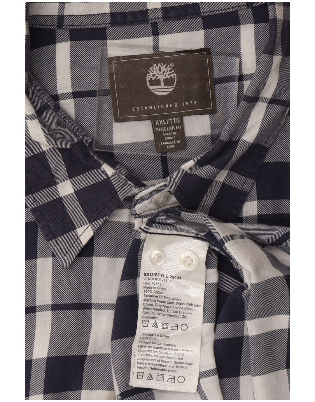 TIMBERLAND Herre Regular Fit skjorte 2XL marineblå ternet bomuld