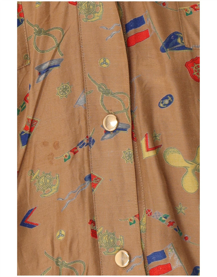 Vintage kvinders abstrakt mønster skjortekjole EU 44 XL Brun Geometrisk