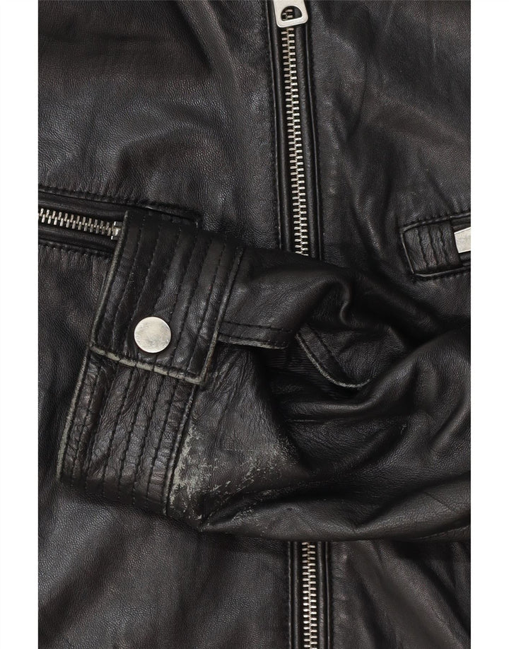 Conbipel Dame Læder Biker Jacket IT 46 Stor Sort Læder