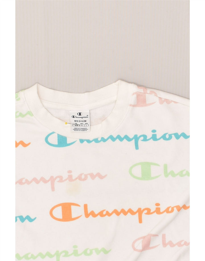 CHAMPION Womens Graphic Sweatshirt Jumper UK 14 Medium White Cotton | Vintage Champion | Thrift | Second-Hand Champion | Used Clothing | Messina Hembry 