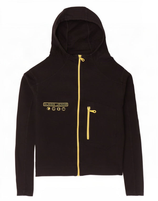 Guess Grafisk hættetrøje til kvinder med lynlås UK 14 Medium Sort bomuld