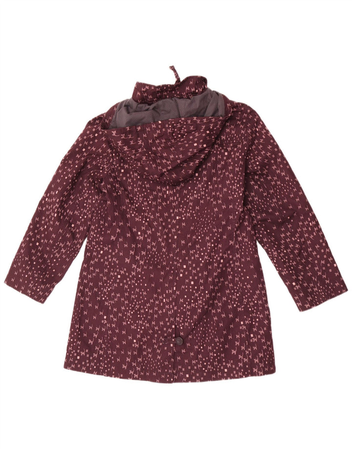 White Stuff Dame abstrakt mønster regnfrakke UK 12 Medium Burgundy Cat
