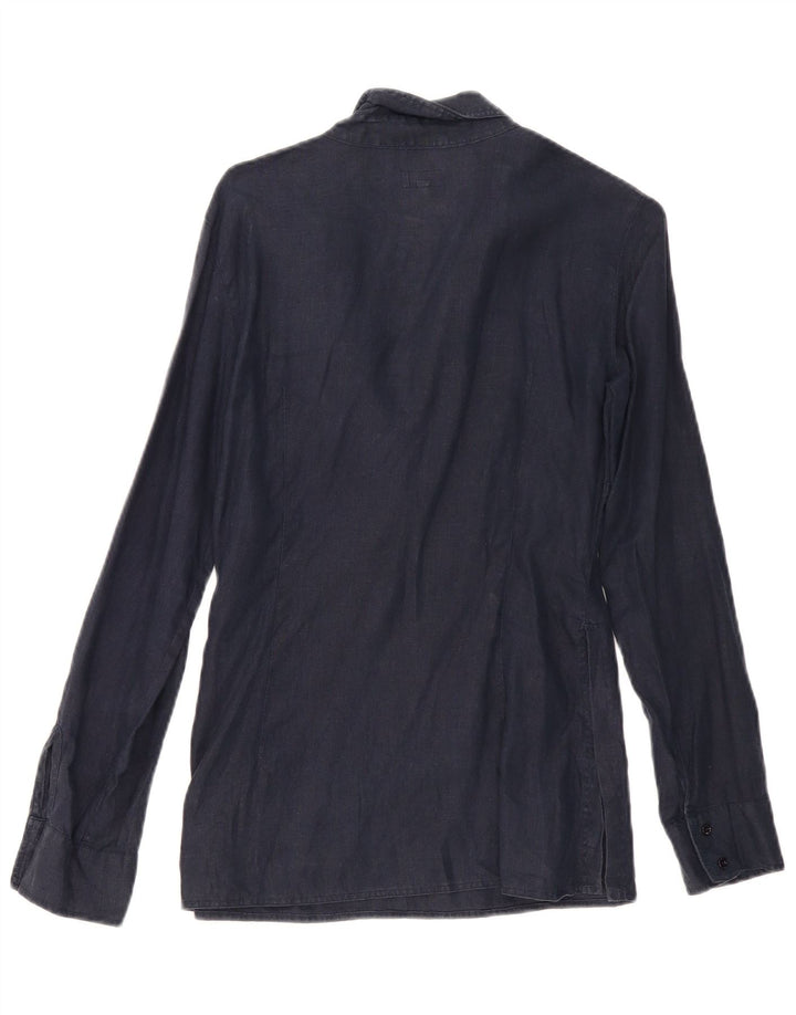 Armani Jeans Dame Pullover Shirt IT 42 Medium Navy Blue Linen