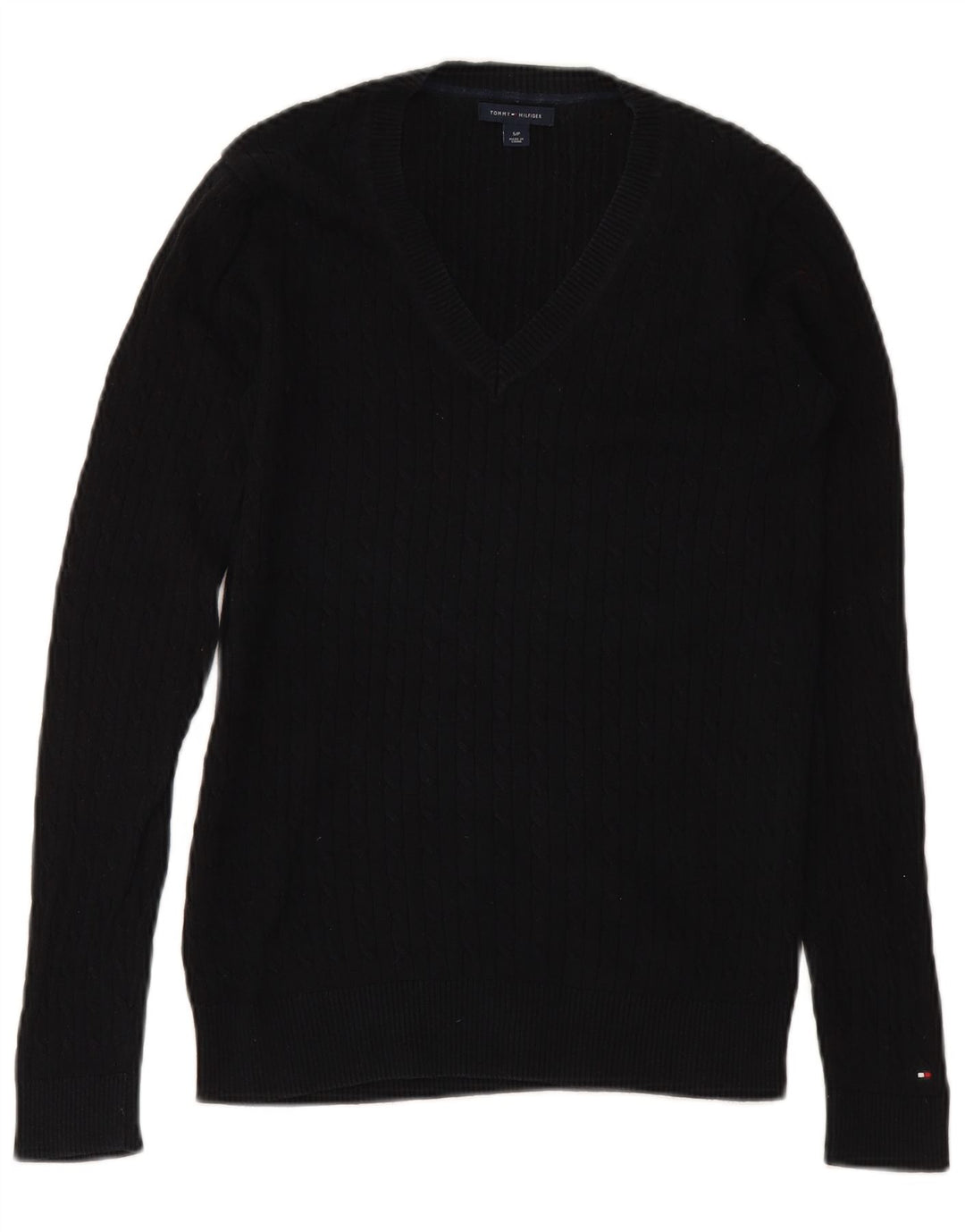 TOMMY HILFIGER Dame sweater med V-hals UK 10 Lille Sort