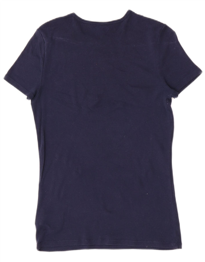 Ralph Lauren Dame Grafisk T-Shirt Top UK 12 Medium Navy Blue Bomuld