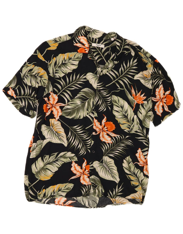 Jack & Jones Kortærmet Herreskjorte Stor Sort Floral Viscose Hawaiian