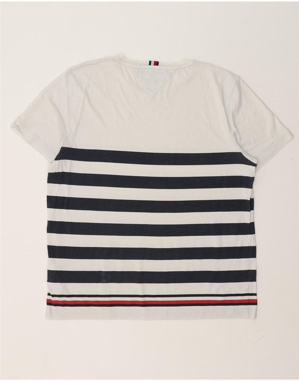 Tommy Hilfiger Herre T-Shirt Top XL Hvidstribet bomuld