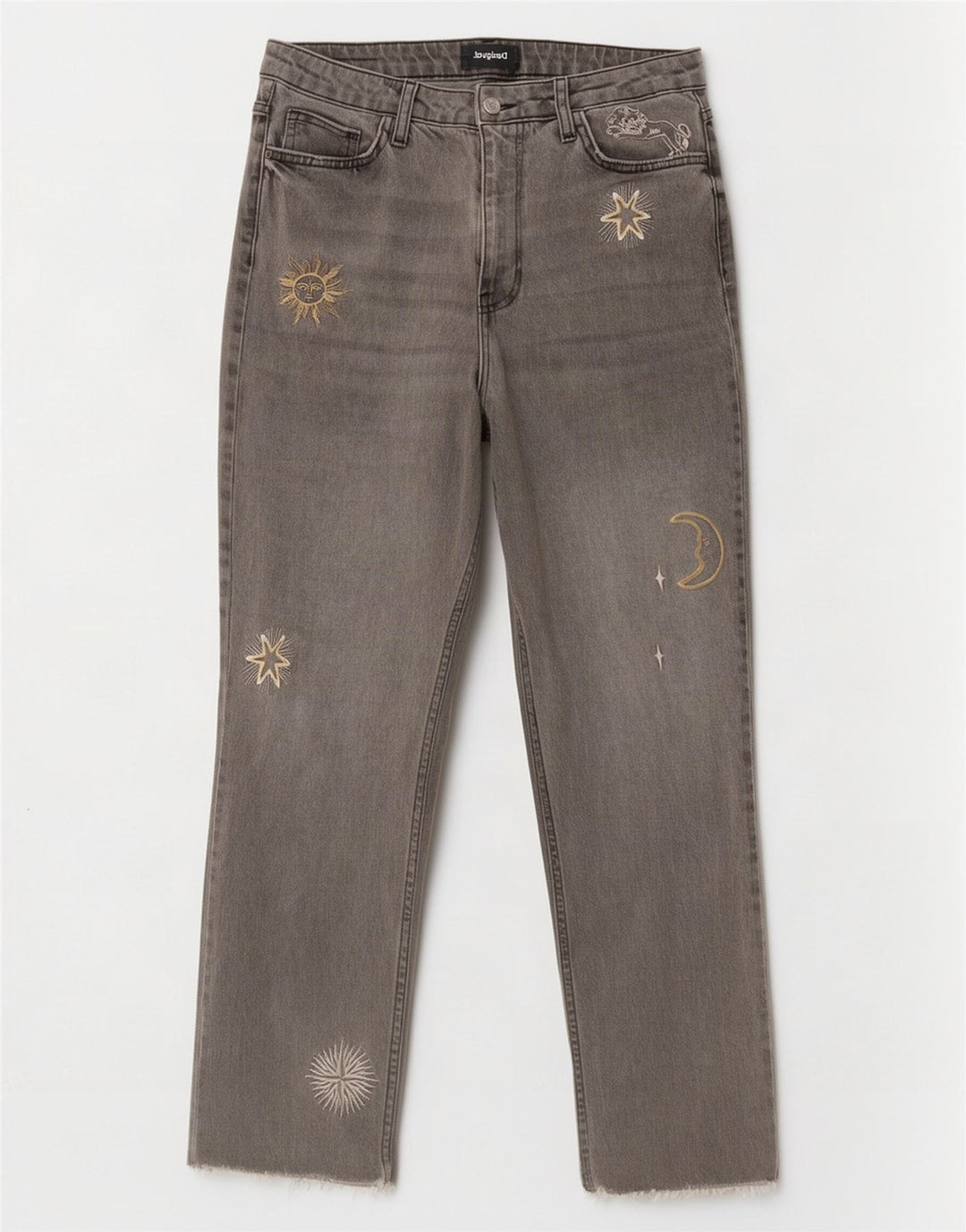Desigual kvinders abstrakt mønster lige jeans EU 42 Large W32 L28 Grå