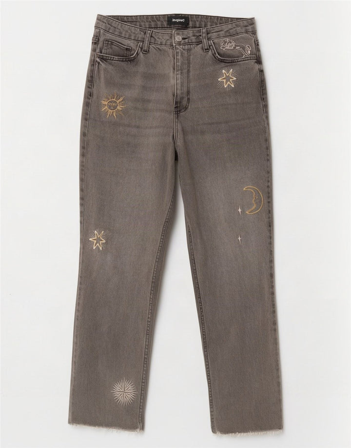 Desigual kvinders abstrakt mønster lige jeans EU 42 Large W32 L28 Grå