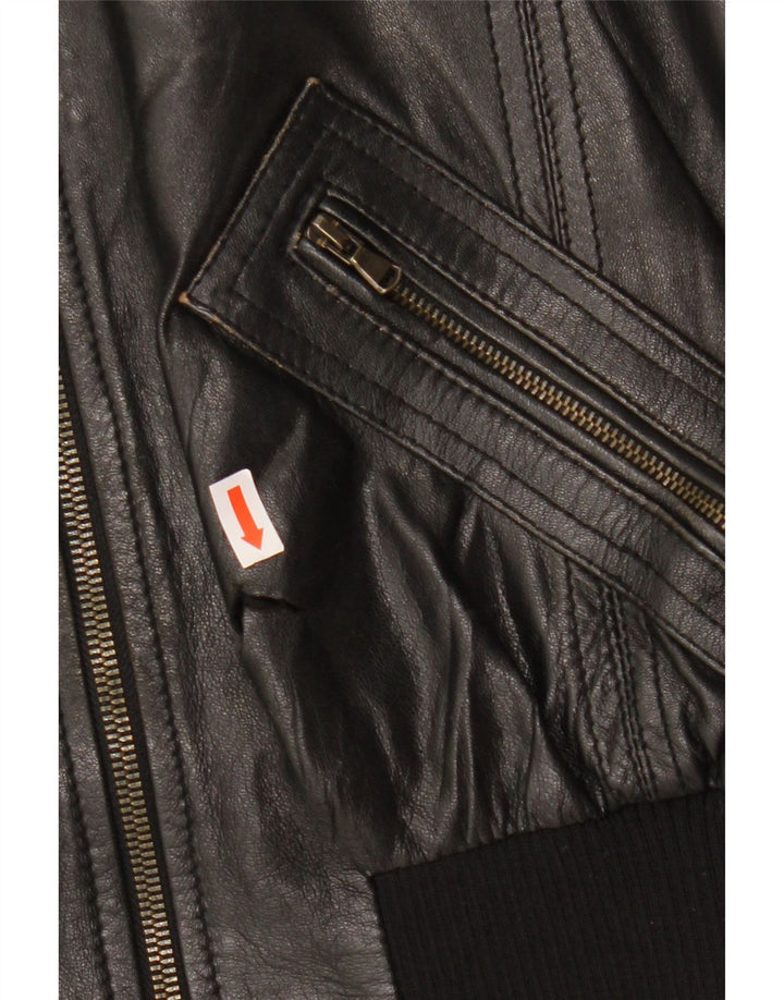 CINTI Womens Crop Bomber Læderjakke IT 46 Stor sort læder