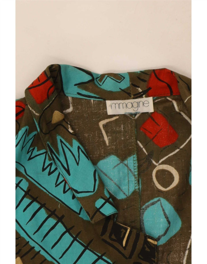 Vintage kvinders abstrakt mønster 1-knap blazerjakke UK 14 Large Khaki