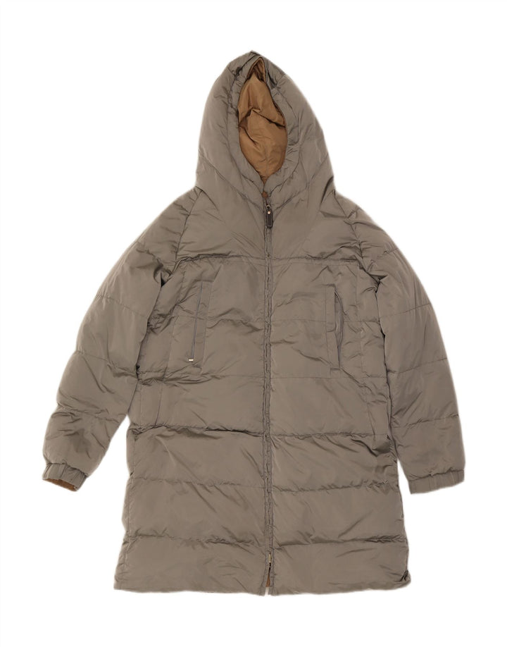 Max Mara Dame Hætte Vendbar Polstret Frakke UK 10 Lille Beige Polyamid