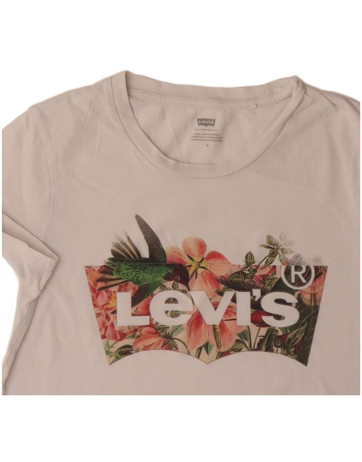 Levi's Grafisk T-shirt top til kvinder UK 12 Medium hvid bomuld
