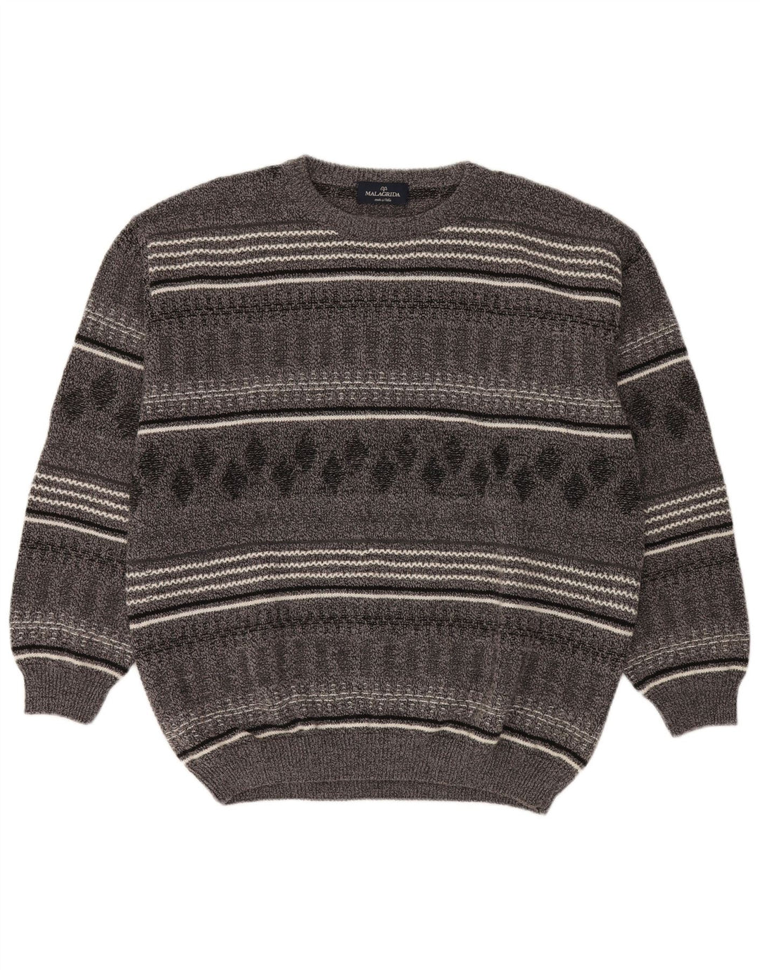 Malagrida Herre Boat Neck Jumper Sweater 2XL Grå Stribet Uld