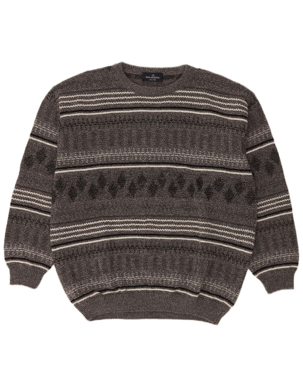 Malagrida Herre Boat Neck Jumper Sweater 2XL Grå Stribet Uld