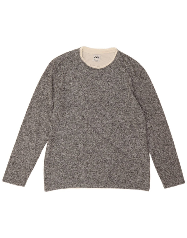 Zara Dame Jumper Sweater UK 16 Stor Grå Polyester