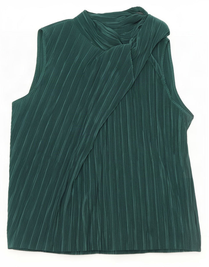 Zara Dame ærmeløs bluse Top UK 14 Stor grøn stribet polyester