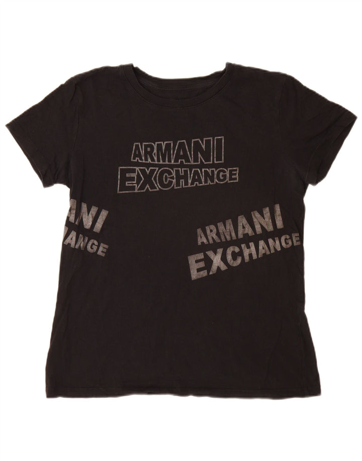 Armani Exchange Dame Grafisk T-Shirt Top UK 14 Medium Sort