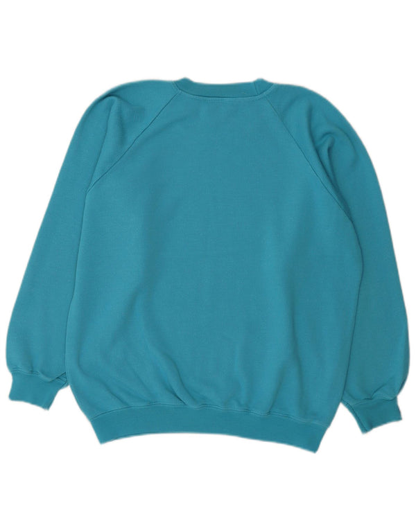 Vintage Dame Grafisk Sweatshirt Jumper UK 14 Medium Blue Bomuld