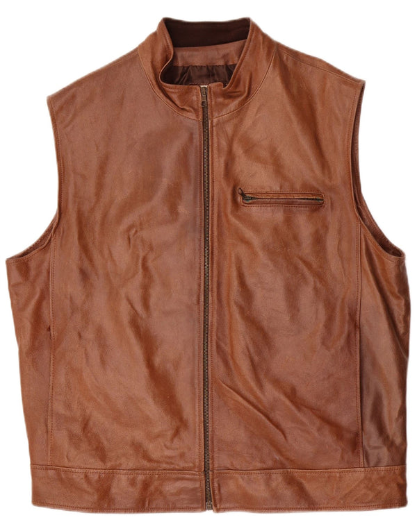 Grønne Blade Herre Læder Gilet IT 54 2XL Brun