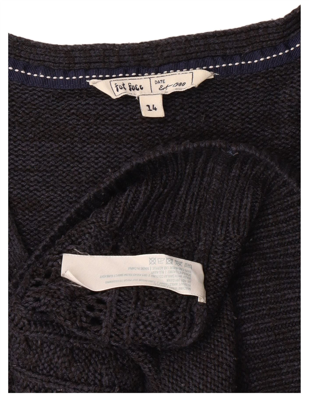 Fat Face Dame Cardigan Sweater UK 14 Large Navy Blue Cashmere Classic