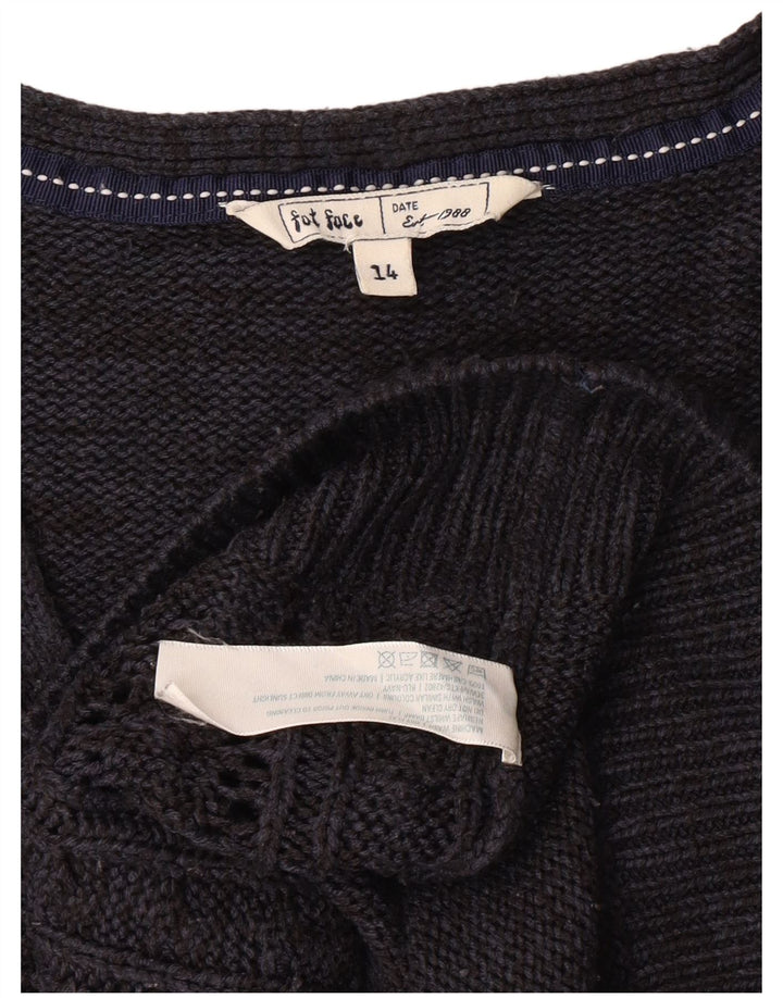 Fat Face Dame Cardigan Sweater UK 14 Large Navy Blue Cashmere Classic