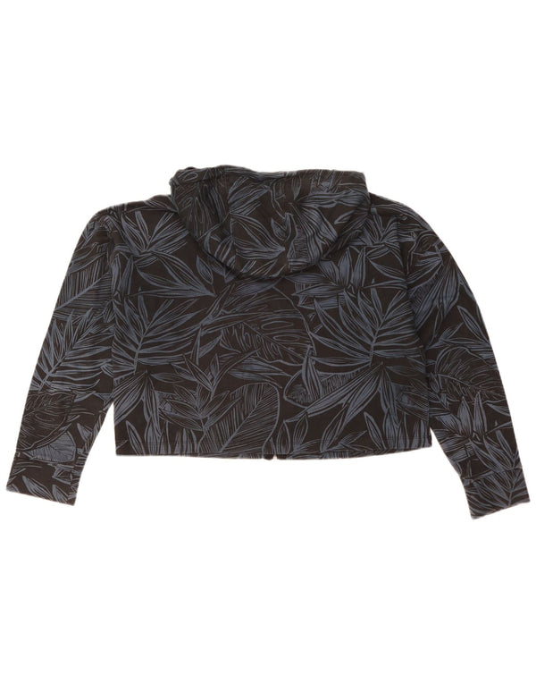 Dkny Womens Crop Oversized Zip Hoodie Sweater UK 14 Medium Black Floral