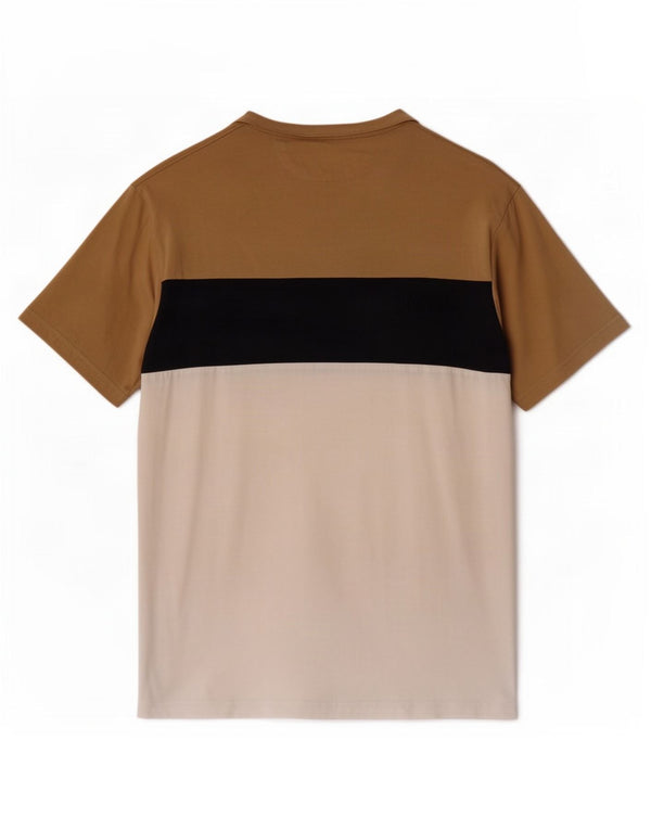 Zara Herre T-shirt Top Medium Beige Colourblock Bomuld