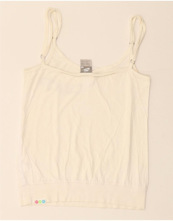 NIKE Womens Crop Graphic Cami Top UK 10/12 Medium Off White