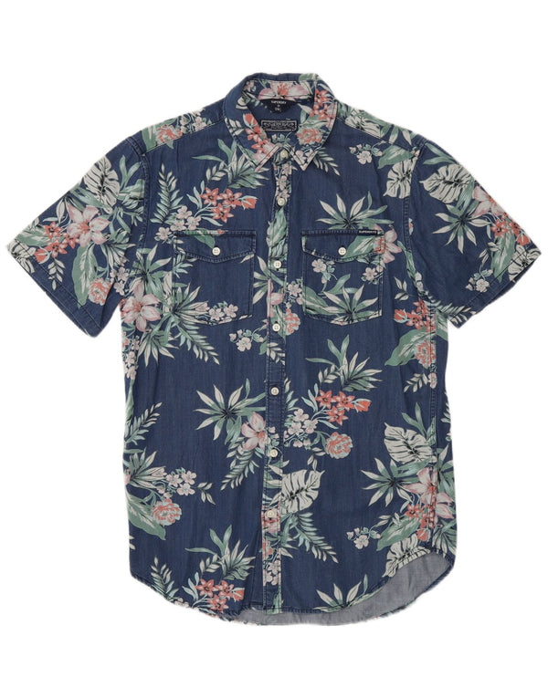 SUPERDRY Mens Short Sleeve Shirt Medium Navy Blue Floral Viscose